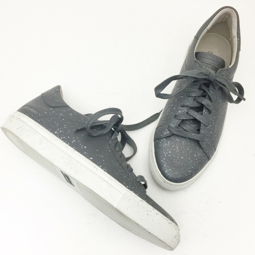 Skechers Vaso Pintar Womens Gray Leather Silver Speckled Low Top Sneakers Size 7